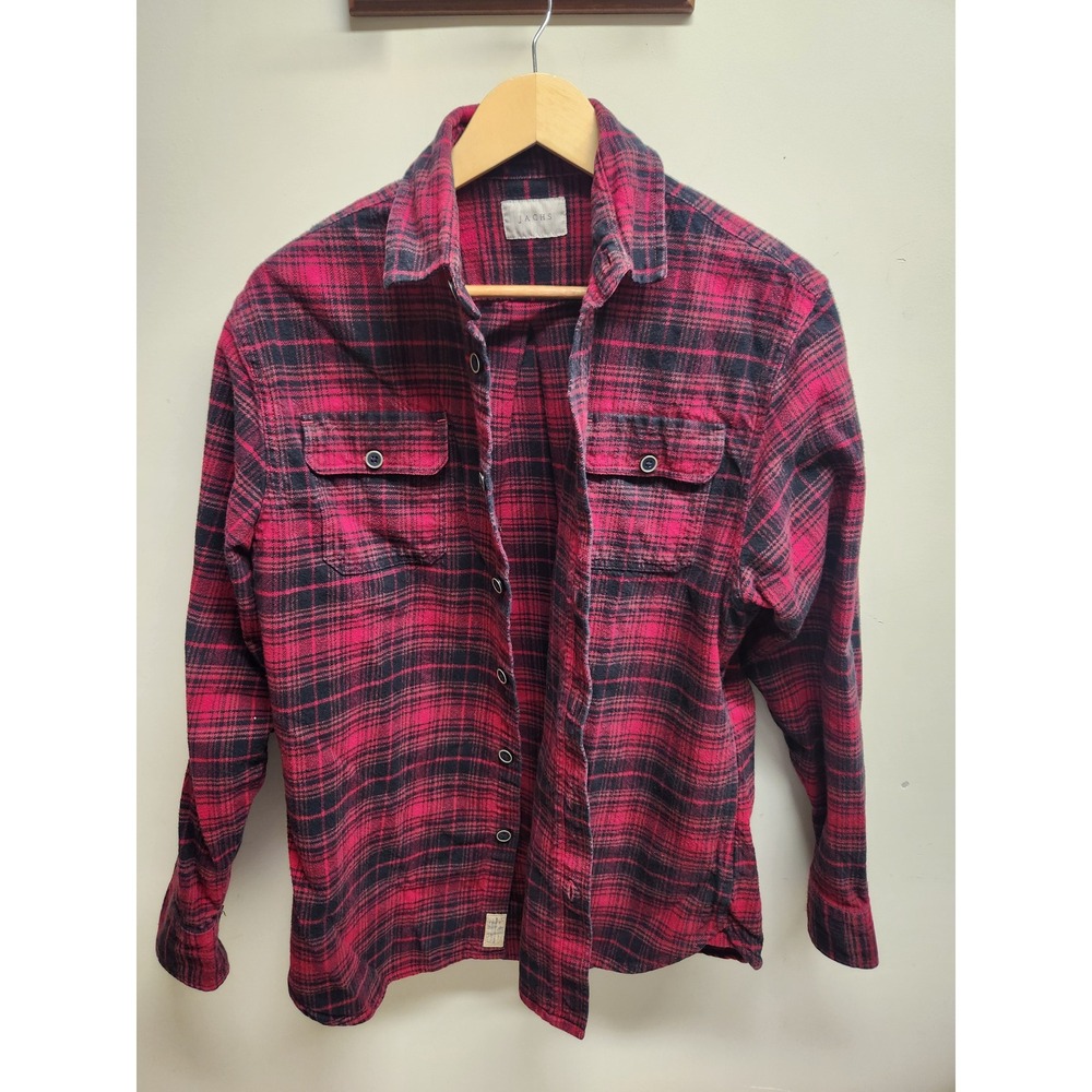 JACHS‎ Men's Red Black Plaid Flannel Button Up Shirt Size Medium